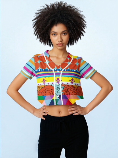 Queenie Floral Stripe Hippie Eco-Poly Cropped Baseball Jersey