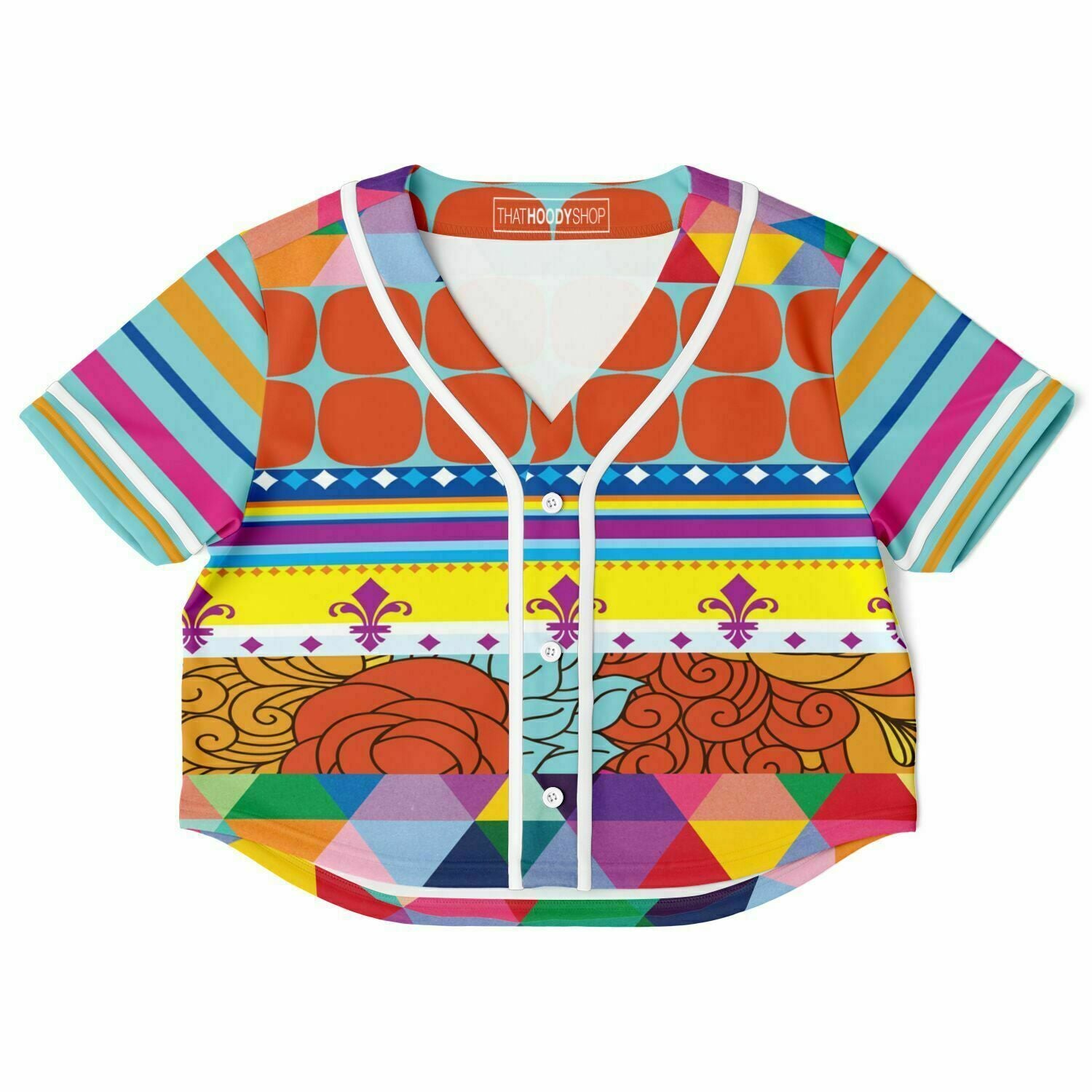 Queenie Floral Stripe Hippie Eco-Poly Cropped Baseball Jersey