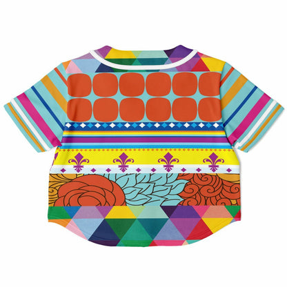 Queenie Floral Stripe Hippie Eco-Poly Cropped Baseball Jersey