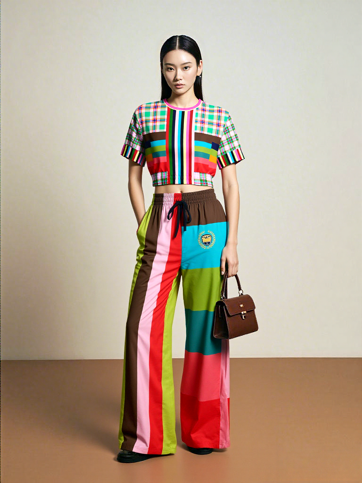 Watermelon Crush Rugby Stripe Eco-Poly Wide Leg Pant