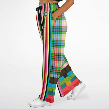 Rainbow Elephant Pink Plaid Rugby Stripe Eco-Poly Wide Leg Pants