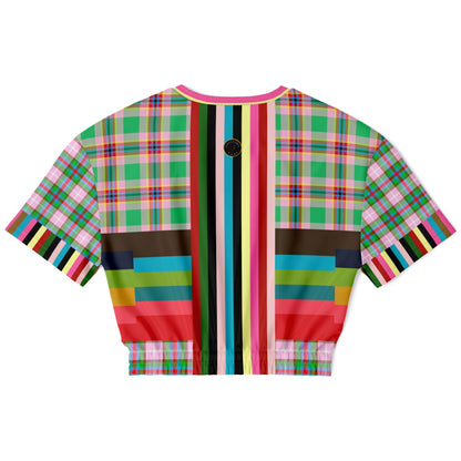 Rainbow Elephant Pink Plaid Rugby Stripe Eco-Poly Short Sleeve Cropped Pullover