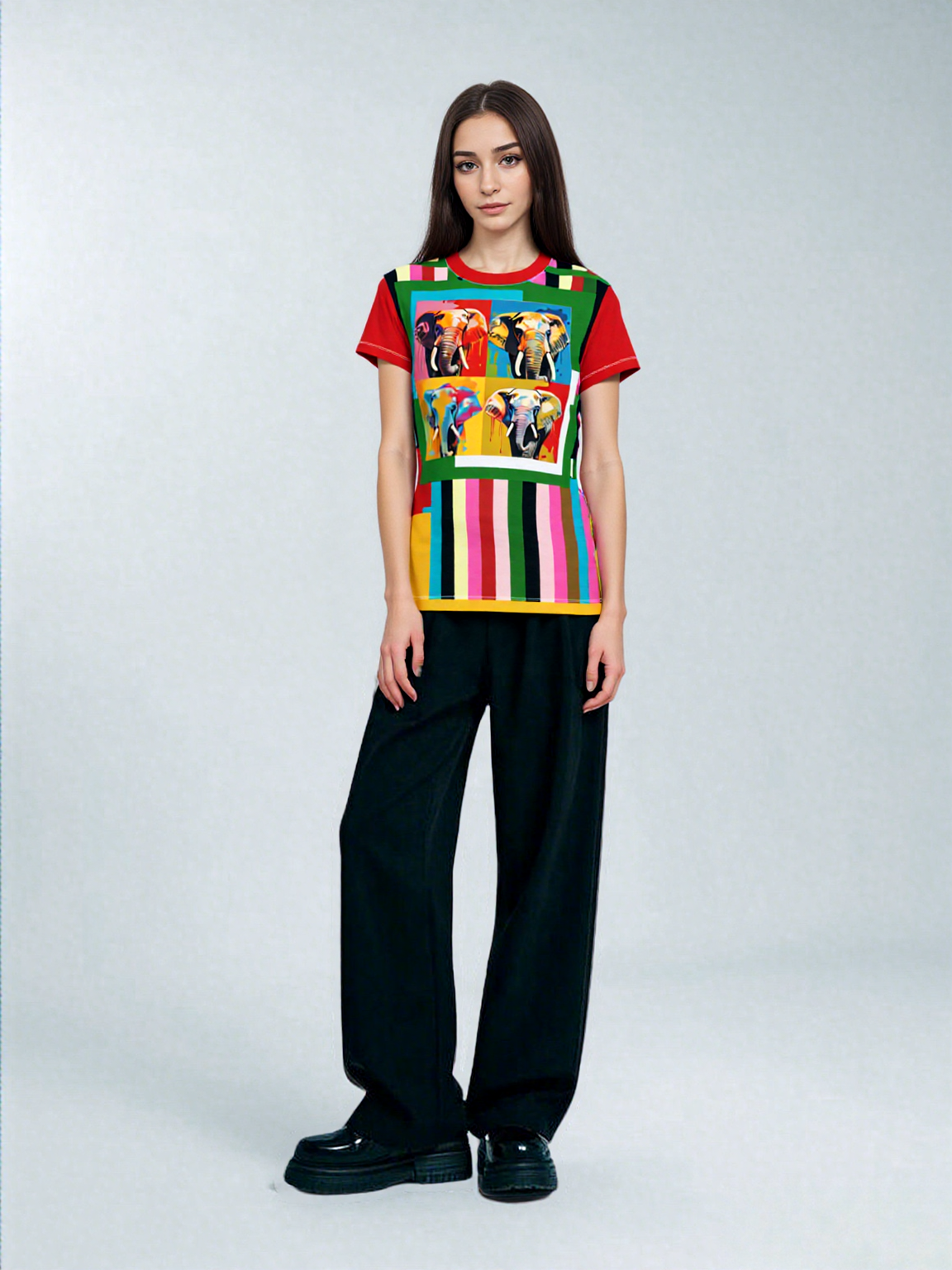 Rainbow Elephant Stripe AOP Women&