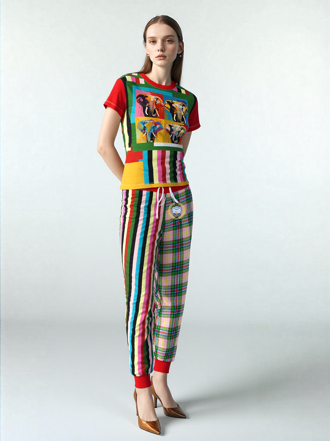 Rainbow Elephant Rugby Stripe Plaid Eco-Poly Unisex Joggers