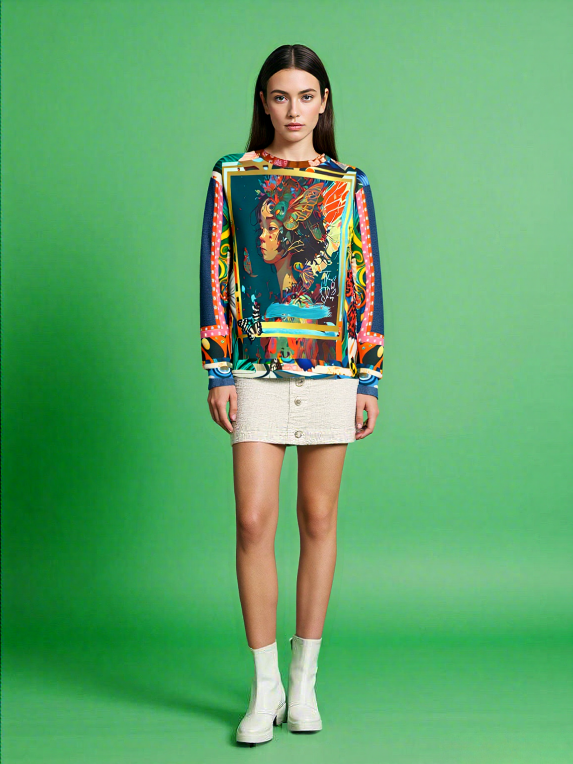 Rainbow Fae Girl Asian Art Unisex Sweatshirt (Gold Label)