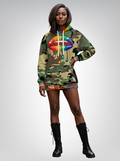 Rainbow Lips So Juicy in Camouflage &amp; Tie-Dye Unisex Hoodie (Gold Label)