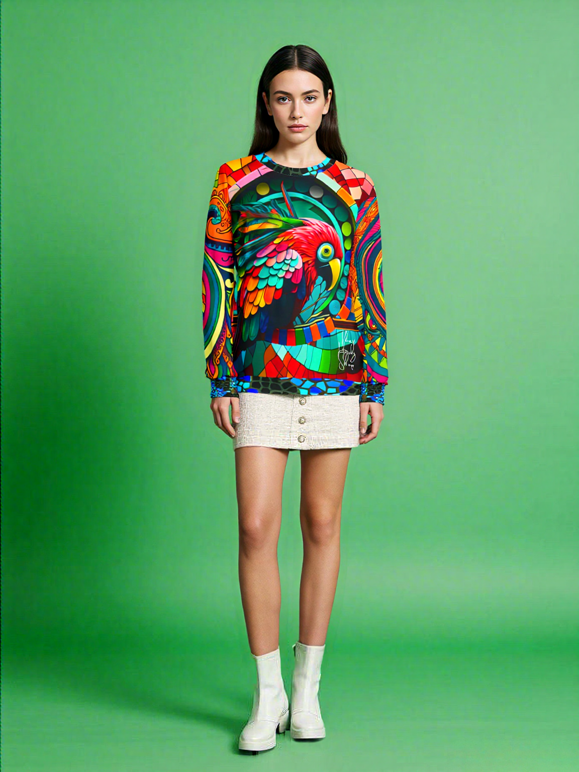 Rainbow Macaw Mosaic Paisley Swirl Unisex Sweatshirt (Gold Label)