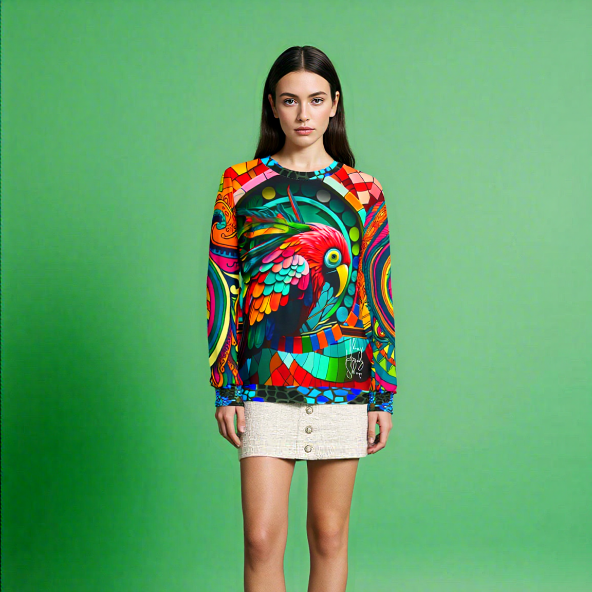 Rainbow Macaw Mosaic Paisley Swirl Unisex Sweatshirt (Gold Label)