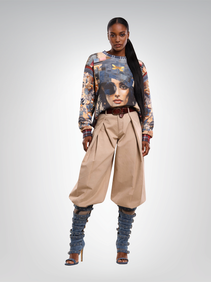 Raven Girl in Denim Chapeau Patchwork Print Unisex Sweatshirt (Gold Label)