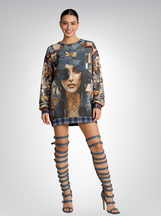 Raven Girl in Denim Chapeau Patchwork Print Unisex Sweatshirt (Gold Label)