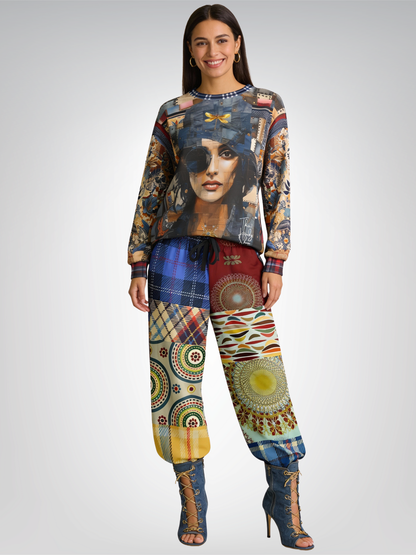 Raven Girl in Denim Chapeau Patchwork Print Unisex Sweatshirt (Gold Label)