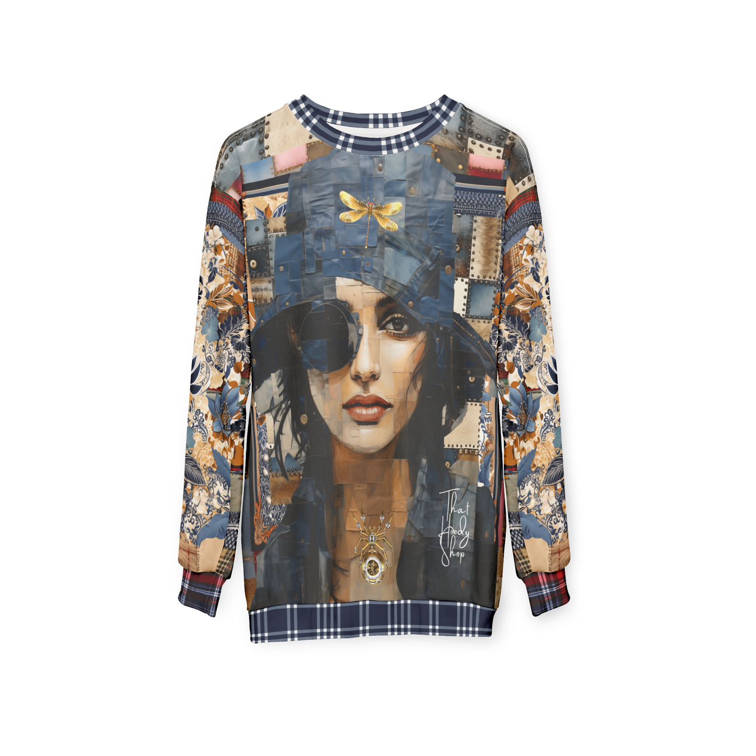 Raven Girl in Denim Chapeau Patchwork Print Unisex Sweatshirt (Gold Label)