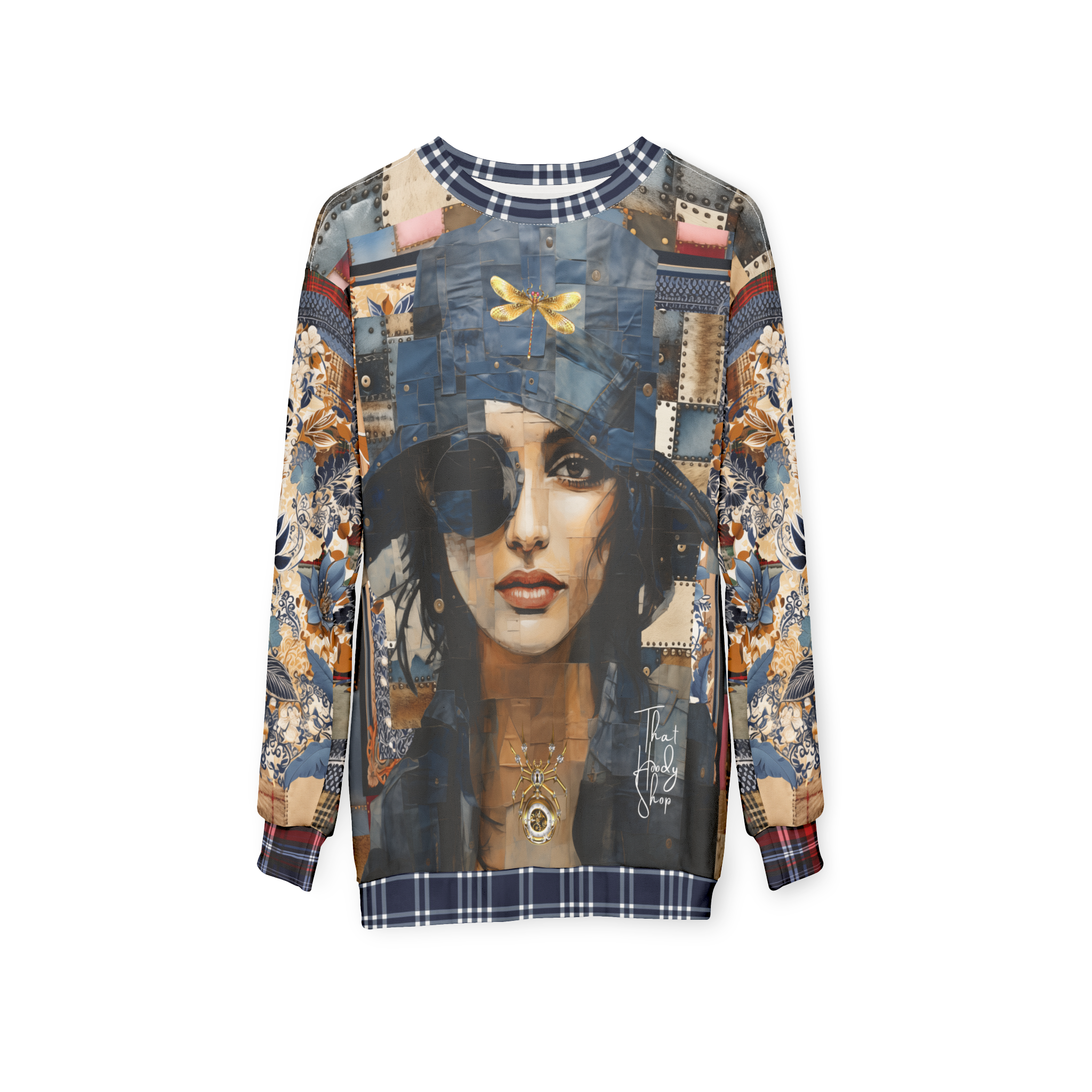 Raven Girl in Denim Chapeau Patchwork Print Unisex Sweatshirt (Gold Label)
