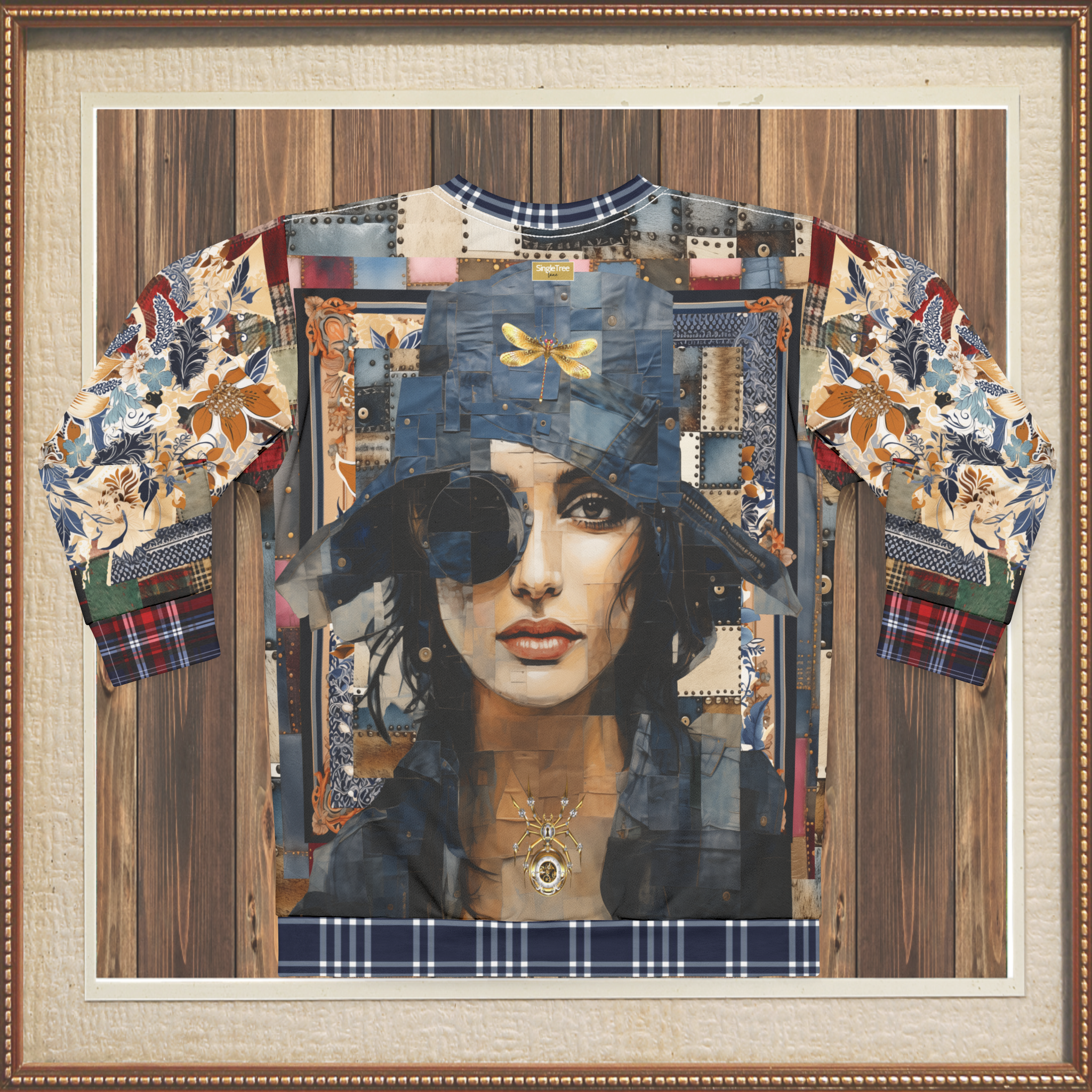 Raven Girl in Denim Chapeau Patchwork Print Unisex Sweatshirt (Gold Label)