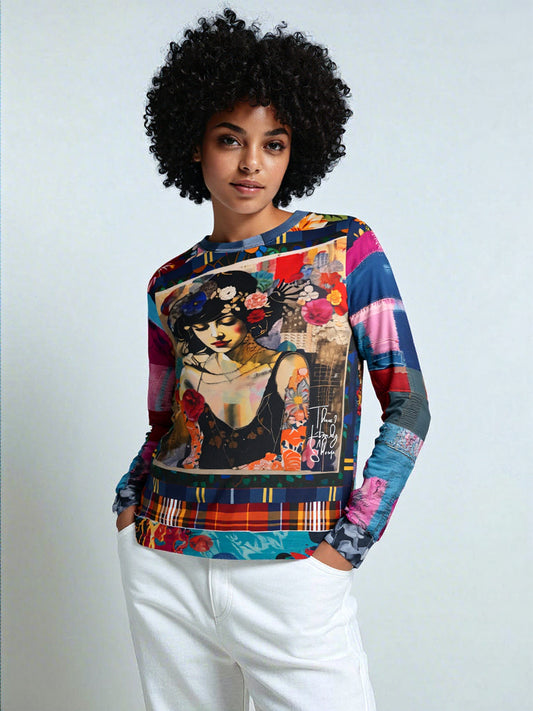 Raven Girl in Floral Patchwork Unisex Sweatshirt (Gold Label)