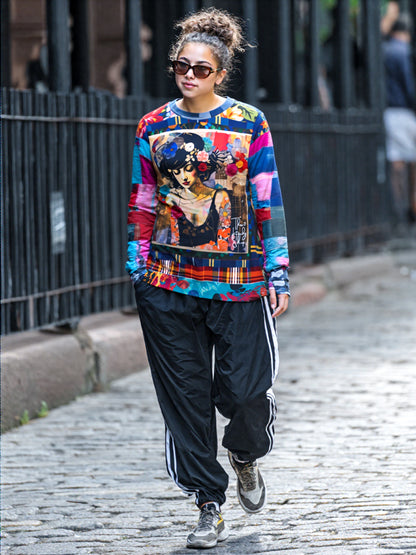 Raven Girl in Floral Patchwork Unisex Sweatshirt (Gold Label)