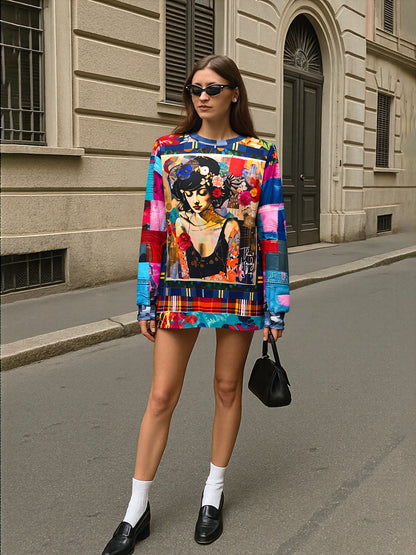 Raven Girl in Floral Patchwork Unisex Sweatshirt (Gold Label)