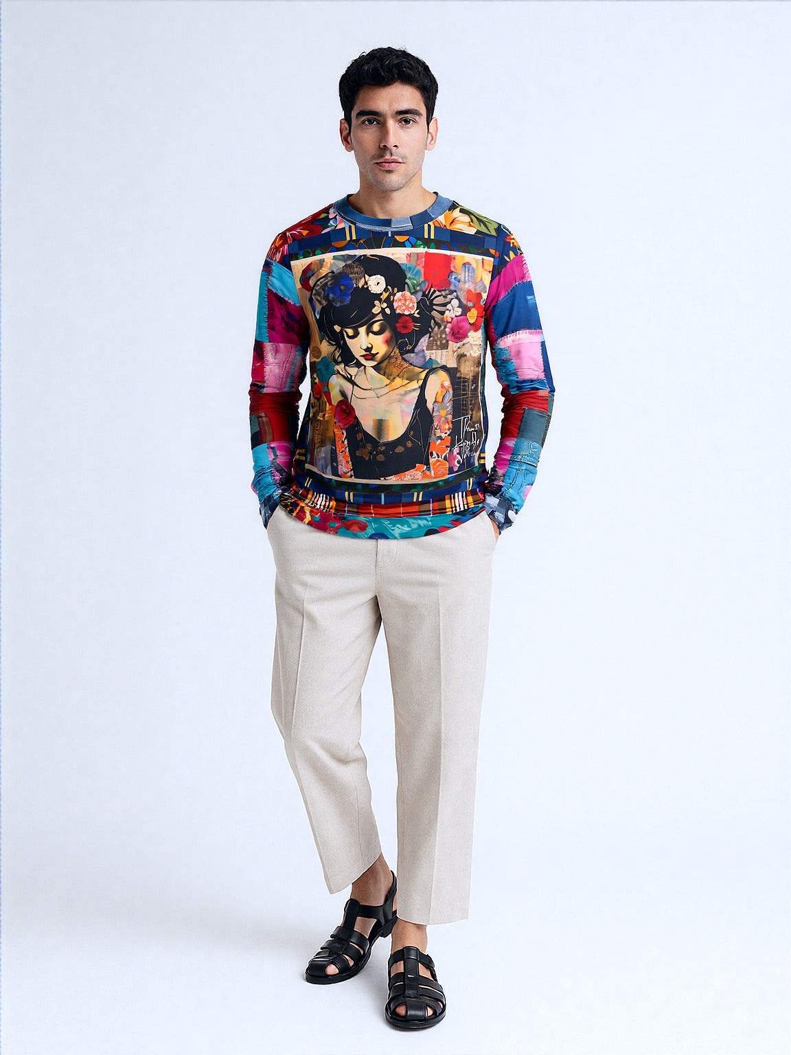 Raven Girl in Floral Patchwork Unisex Sweatshirt (Gold Label)