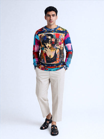 Raven Girl in Floral Patchwork Unisex Sweatshirt (Gold Label)