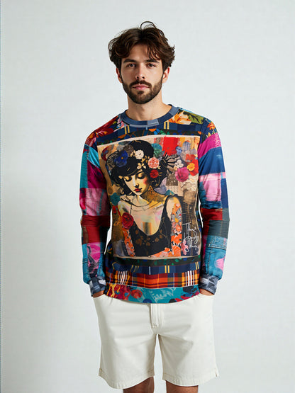 Raven Girl in Floral Patchwork Unisex Sweatshirt (Gold Label)