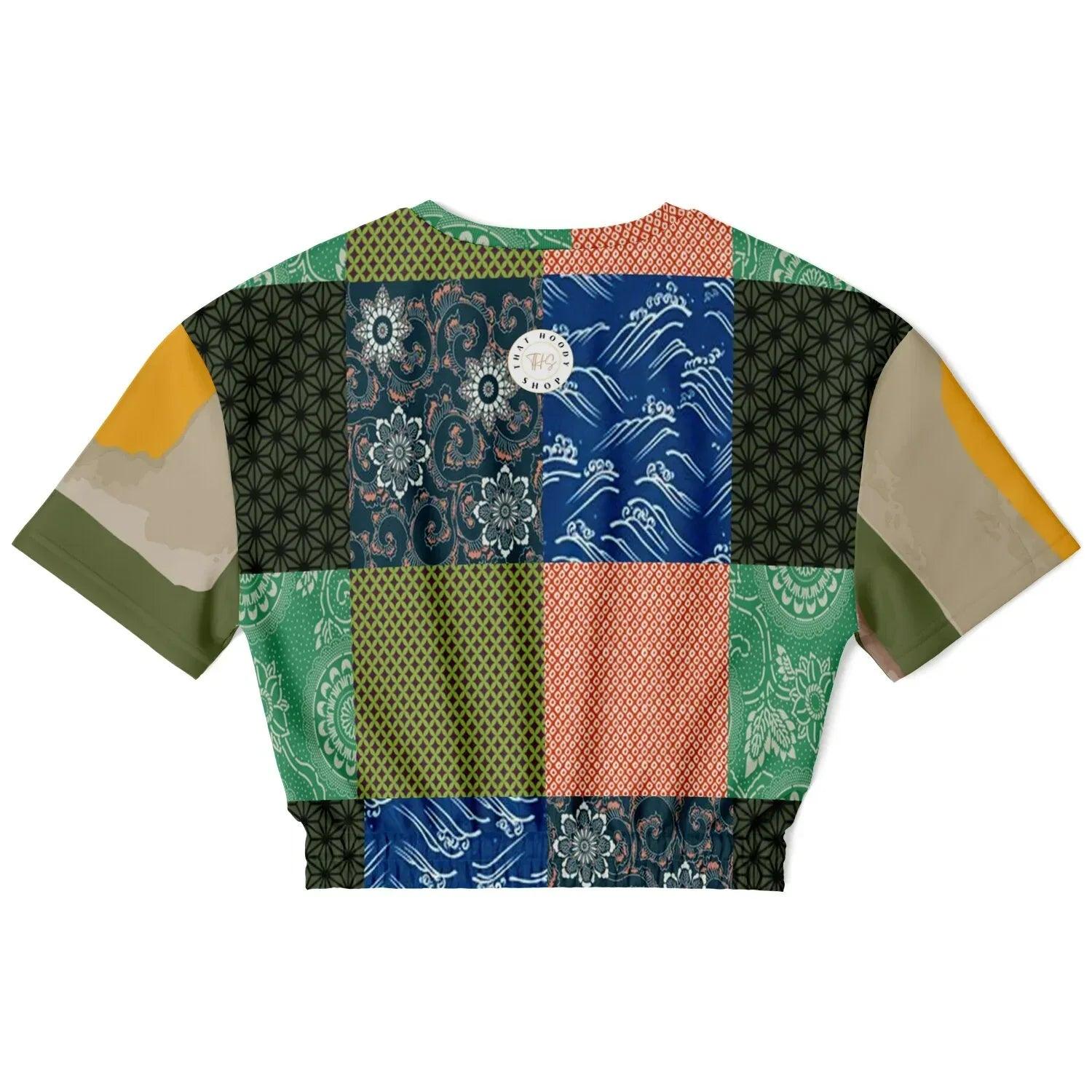 Razzamatazz Vintage Patchwork Eco-Poly Short Sleeve Cropped Pullover