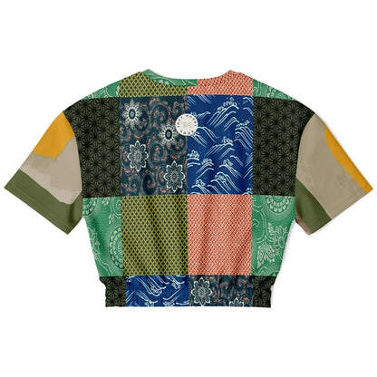 Razzamatazz Vintage Patchwork Eco-Poly Short Sleeve Cropped Pullover