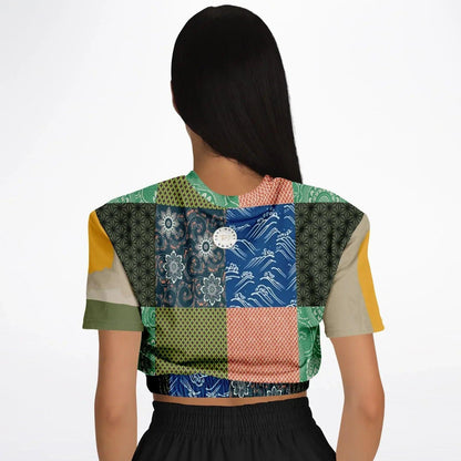 Razzamatazz Vintage Patchwork Eco-Poly Short Sleeve Cropped Pullover