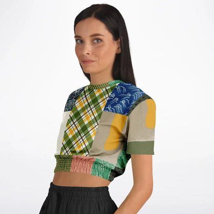 Razzamatazz Vintage Patchwork Eco-Poly Short Sleeve Cropped Pullover