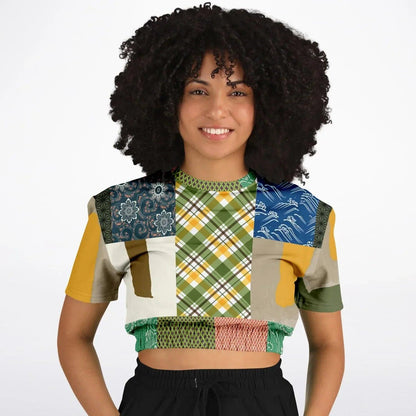 Razzamatazz Vintage Patchwork Eco-Poly Short Sleeve Cropped Pullover