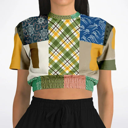 Razzamatazz Vintage Patchwork Eco-Poly Short Sleeve Cropped Pullover