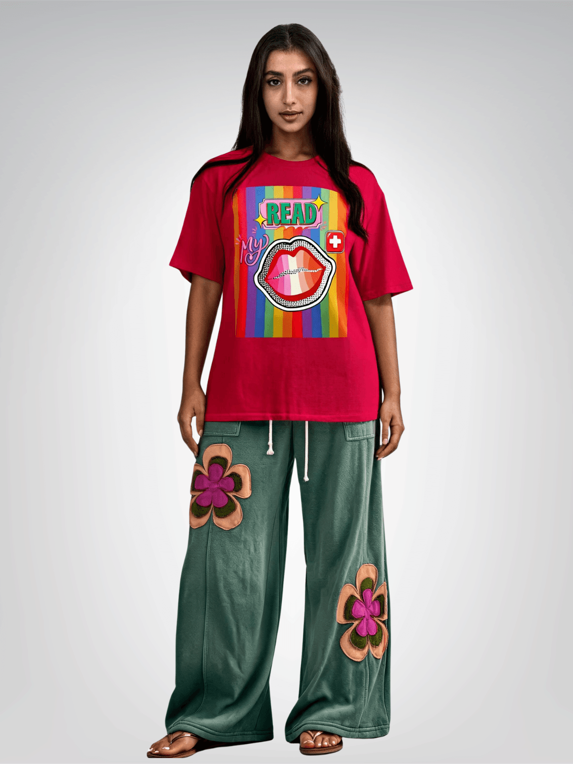 Read My Lips Rainbow Stripe Heavyweight Unisex Tee