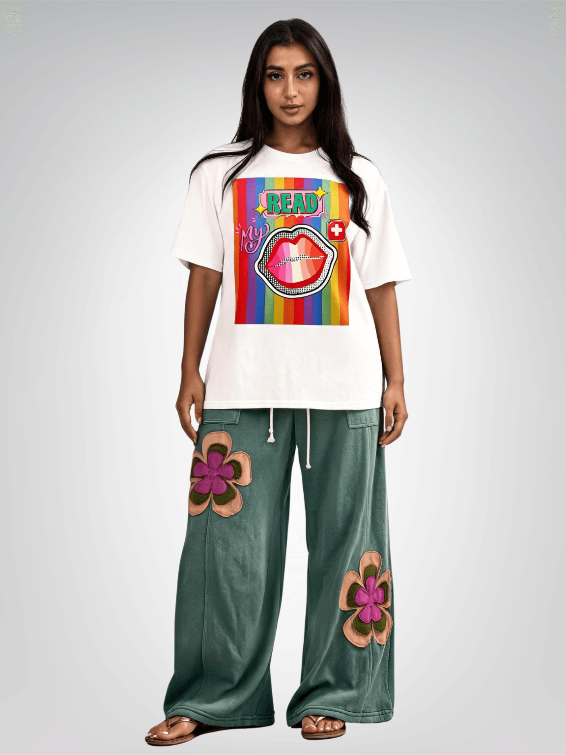 Read My Lips Rainbow Stripe Heavyweight Unisex Tee