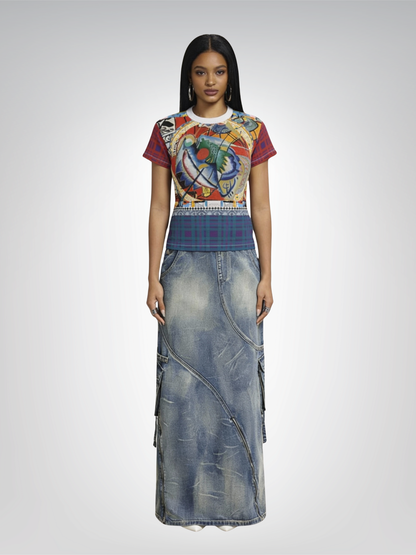 Red Oval in Denim and Gold Plate - Kandinsky AOP Women&