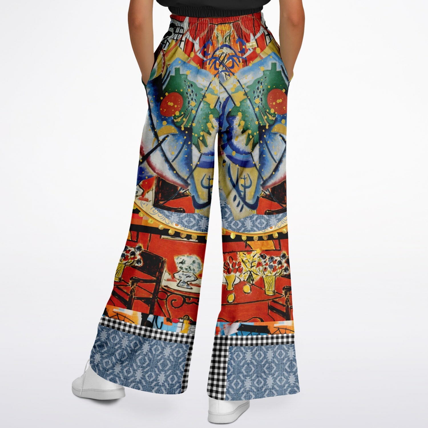 Red Oval on Gold and Denim Plate Eco-Poly Wide Leg Pants