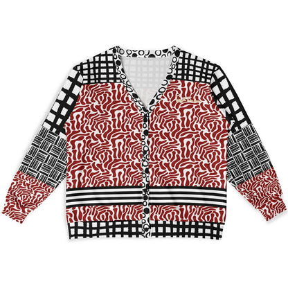 Red White Abstract Zebra in Hopscotch Heavyweight Unisex Cardigan