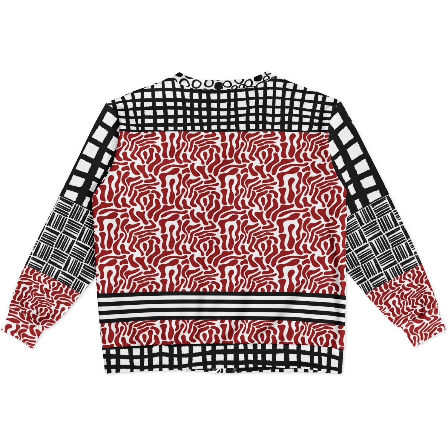 Red White Abstract Zebra in Hopscotch Heavyweight Unisex Cardigan