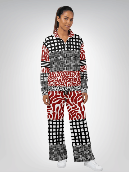 Red White Abstract Zebra in Hopscotch Eco-Poly Wide Leg Pants