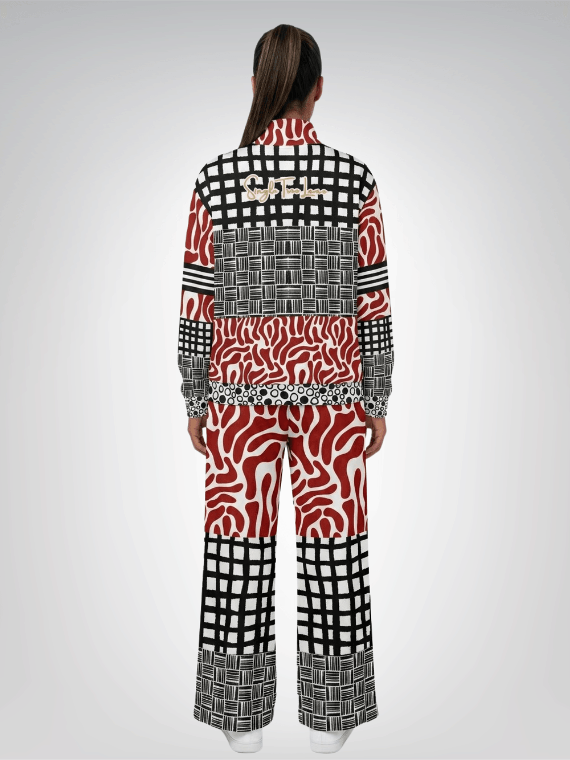 Red White Abstract Zebra in Hopscotch Heavyweight Oversized Quarter Zip Sweatshirt