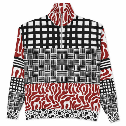 Red White Abstract Zebra in Hopscotch Heavyweight Oversized Quarter Zip Sweatshirt