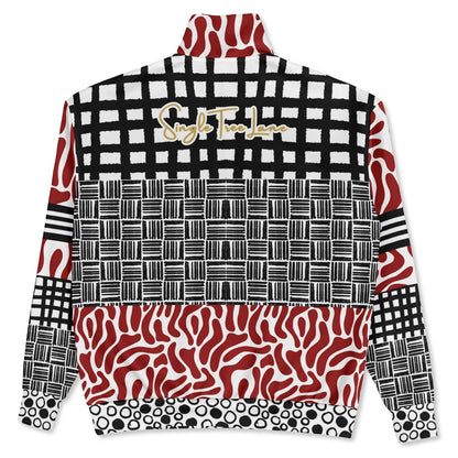 Red White Abstract Zebra in Hopscotch Heavyweight Oversized Quarter Zip Sweatshirt