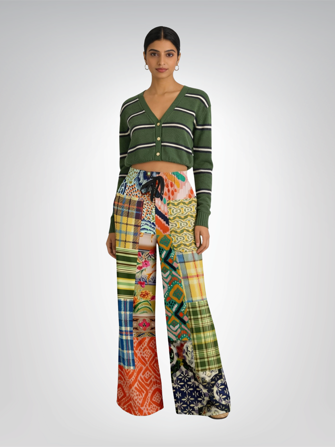 Ginger Snap Boho Patchwork Eco-Poly Wide Leg Pants