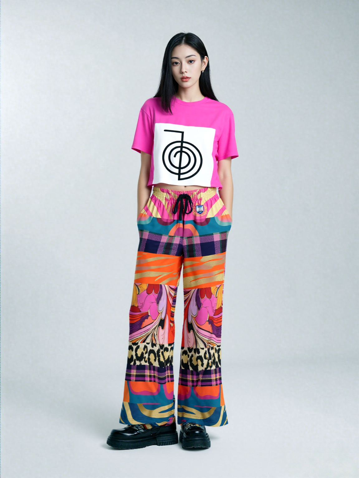 Release the Krakken Patchwork Eco-Poly Wide Leg Pants