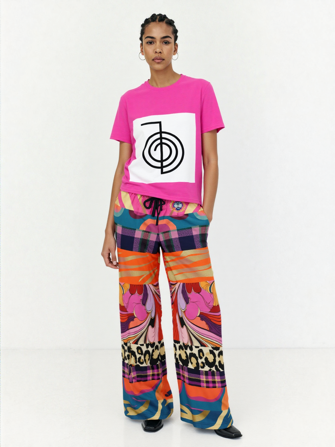 Release the Krakken Patchwork Eco-Poly Wide Leg Pants
