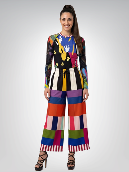 Reminiscent of a Life Colorblock Stripe Eco-Poly Wide Leg Pants