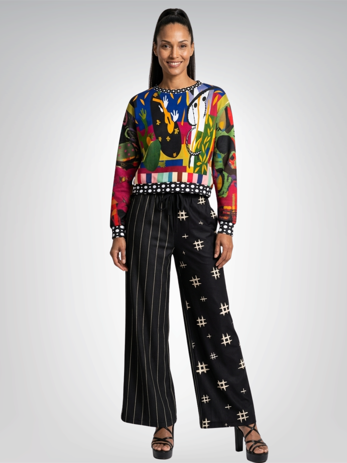 Off The Grid in Black &amp; Bone Eco-Poly Wide Leg Pants