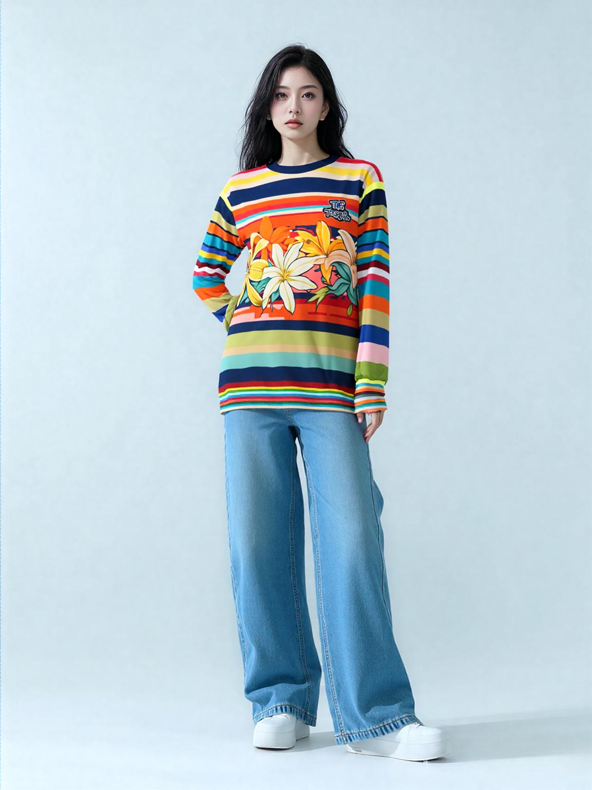 Retro Hawaiian Plumeria Rugby Stripe Unisex Sweatshirt (Gold Label)