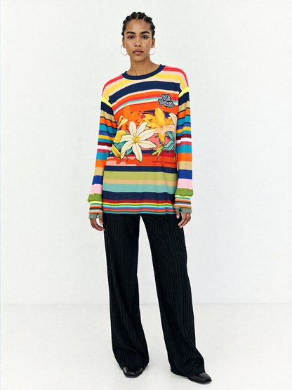 Retro Hawaiian Plumeria Rugby Stripe Unisex Sweatshirt (Gold Label)