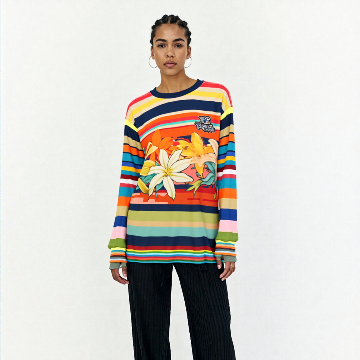 Retro Hawaiian Plumeria Rugby Stripe Unisex Sweatshirt (Gold Label)