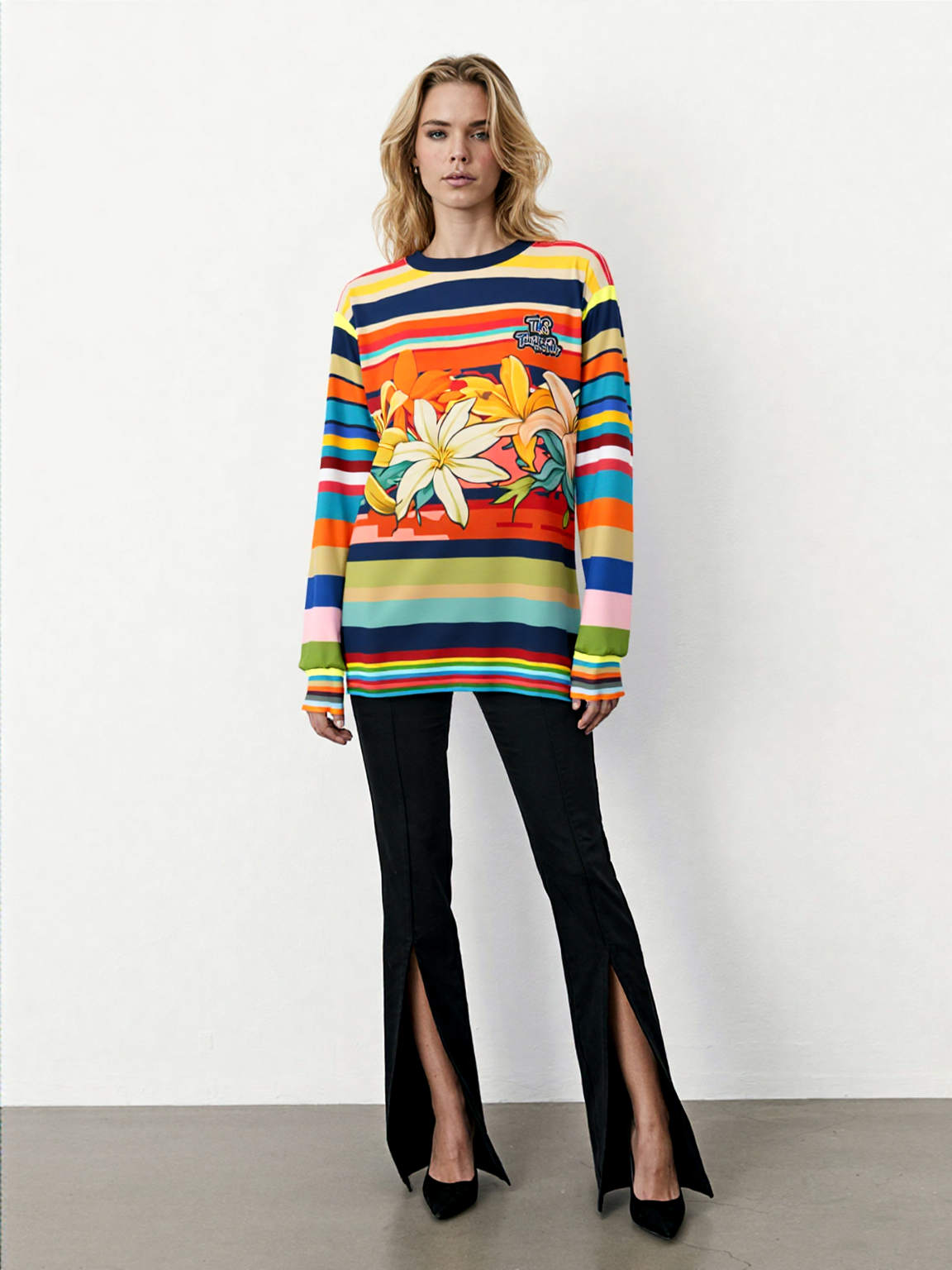 Retro Hawaiian Plumeria Rugby Stripe Unisex Sweatshirt (Gold Label)