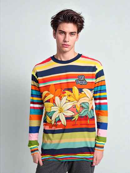 Retro Hawaiian Plumeria Rugby Stripe Unisex Sweatshirt (Gold Label)